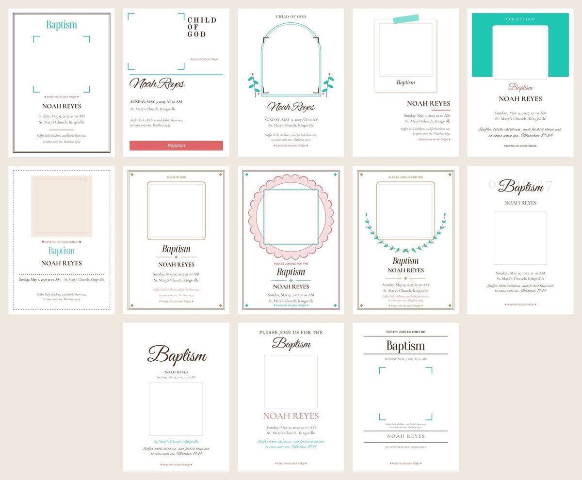 All 13 baptism invitation card designs to choose from
