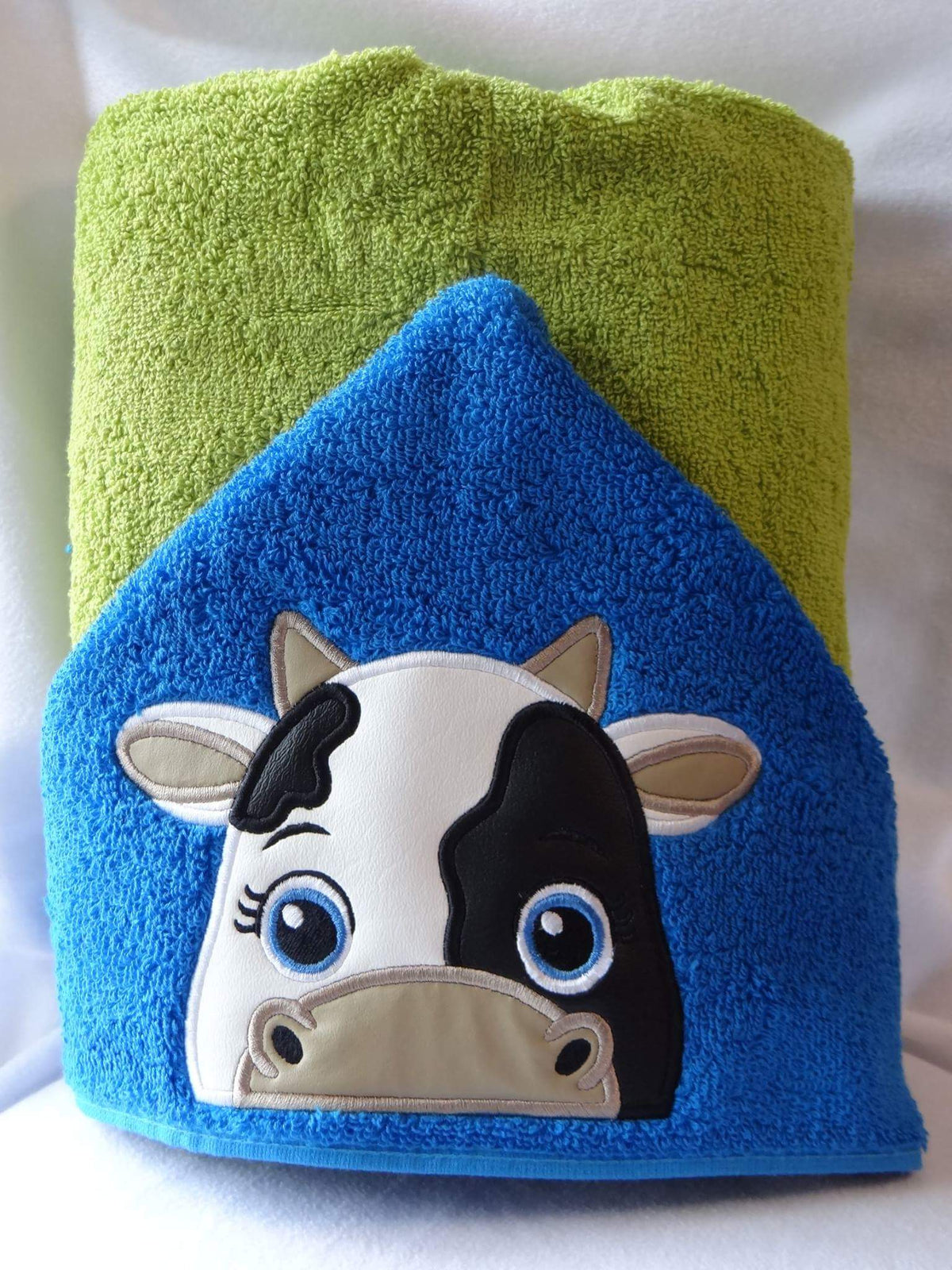 Handmade hooded towel cow design cozy and personalized for kids made in USA