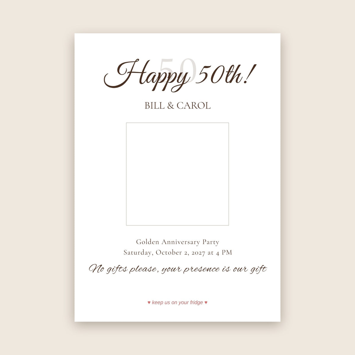 50th anniversary party invitation photo magnet card in the Faded Date Script design