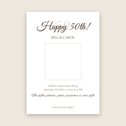 50th anniversary party invitation photo magnet card in the Faded Date Script design