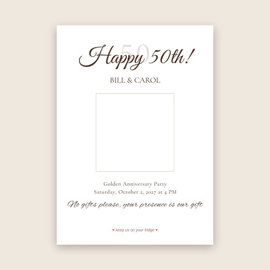 50th anniversary party invitation photo magnet card in the Faded Date Script design
