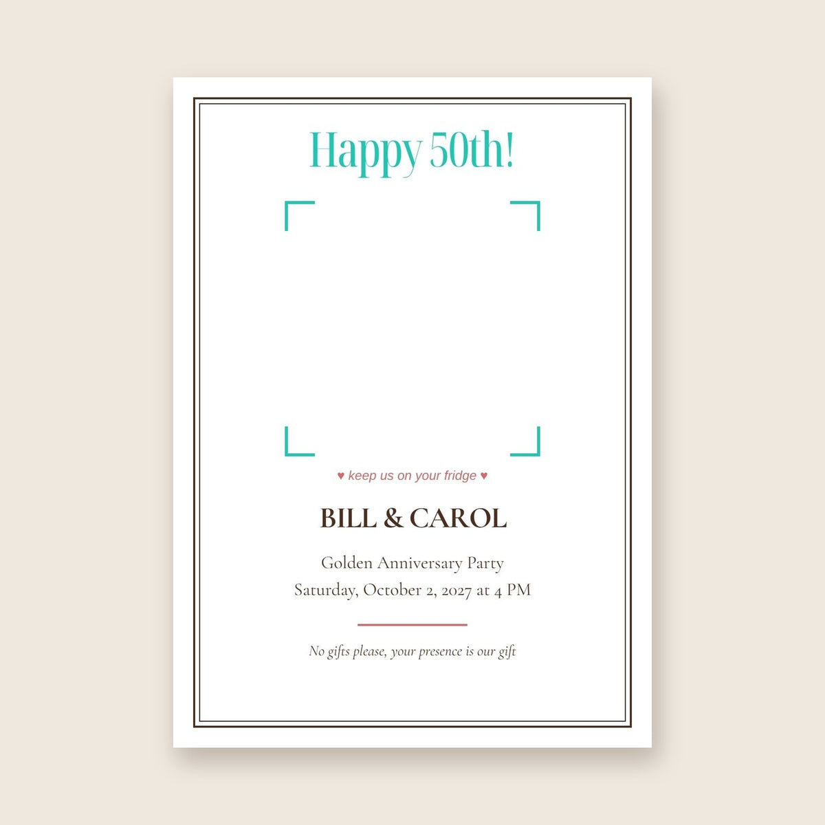 50th anniversary party invitation photo magnet card in the Framed Keepsake design