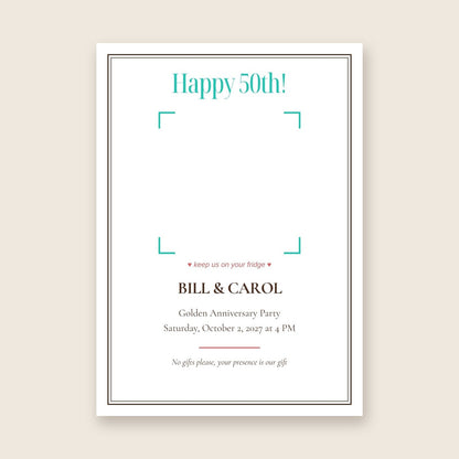 50th anniversary party invitation photo magnet card in the Framed Keepsake design