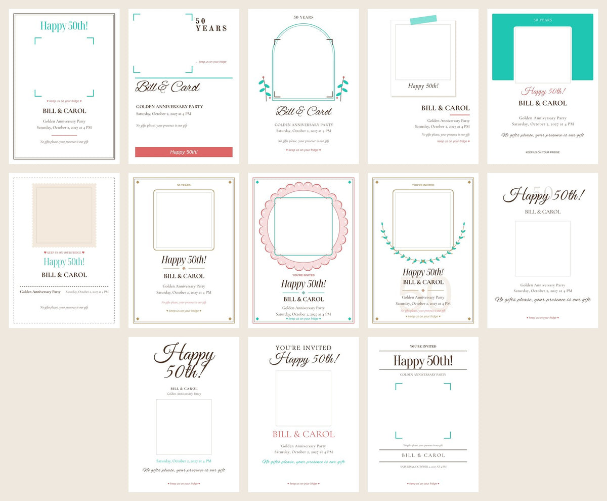 All 13 50th anniversary invitation card designs to choose from