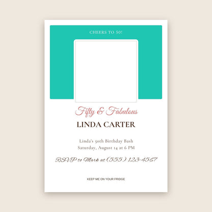 50th birthday party invitation photo magnet card in the Color Block design