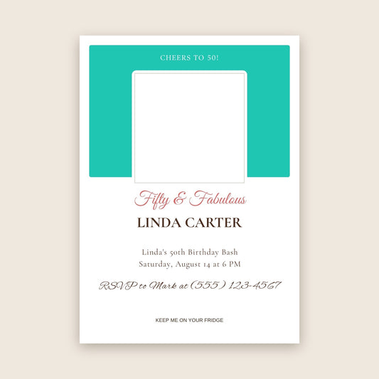50th birthday party invitation photo magnet card in the Color Block design