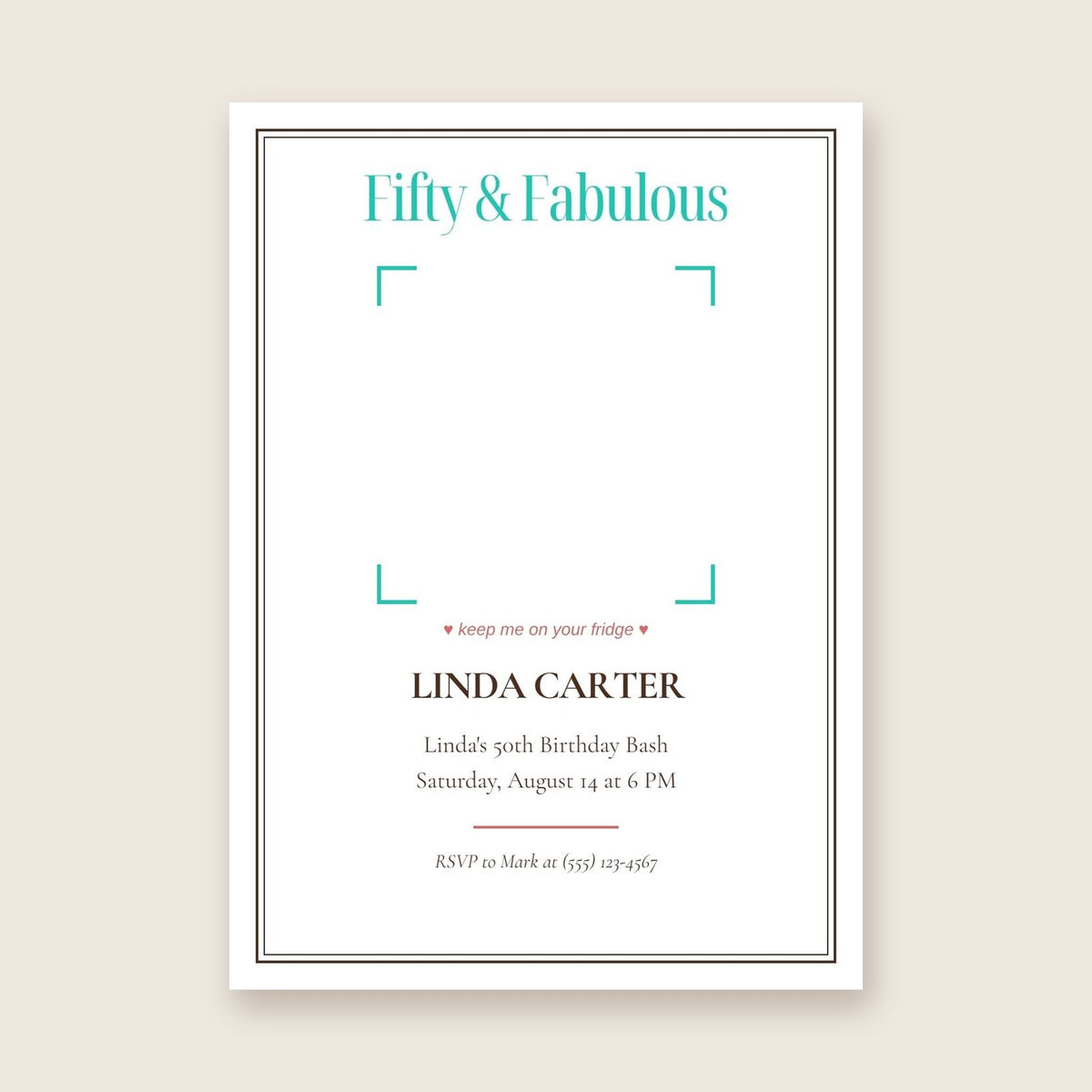 50th birthday party invitation photo magnet card in the Framed Keepsake design