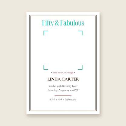 50th birthday party invitation photo magnet card in the Framed Keepsake design