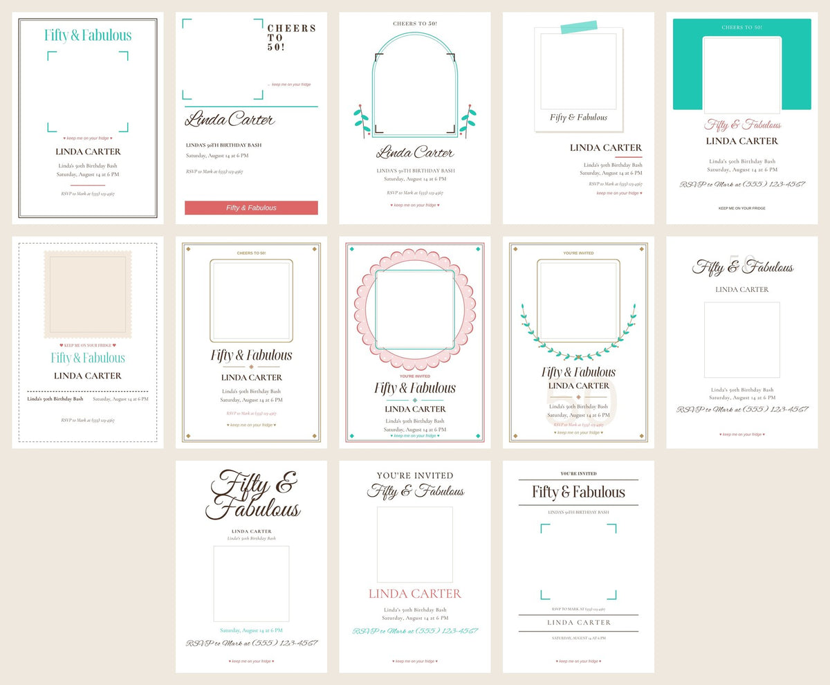 All 13 50th birthday invitation card designs to choose from