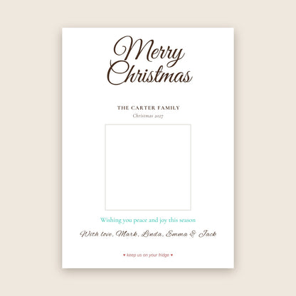 Christmas photo magnet card in the Big Script design