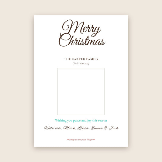 Christmas photo magnet card in the Big Script design