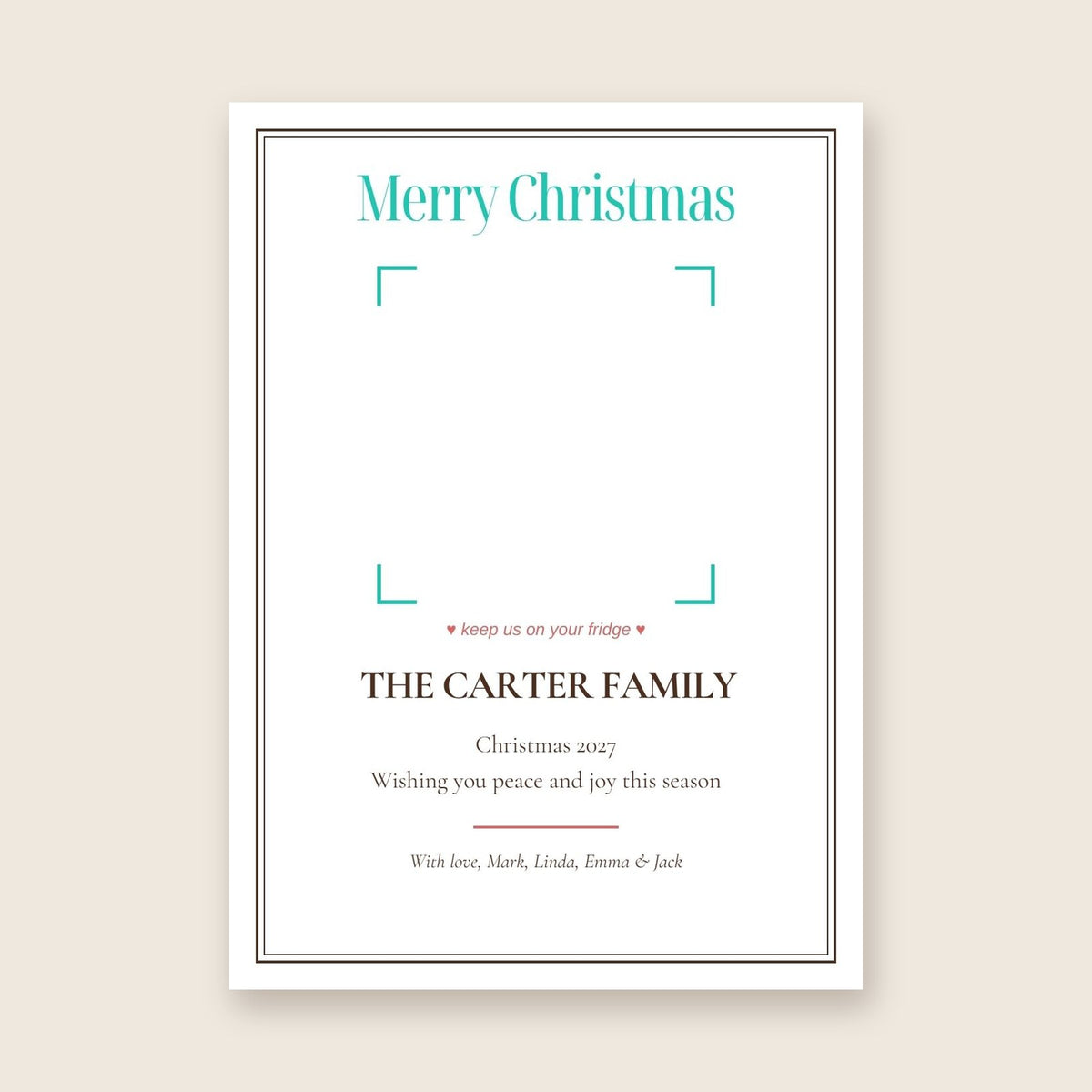 Christmas photo magnet card in the Framed Keepsake design