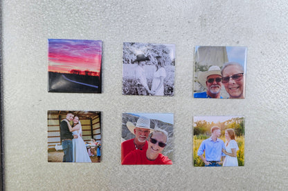Six custom photo magnets made from family photos