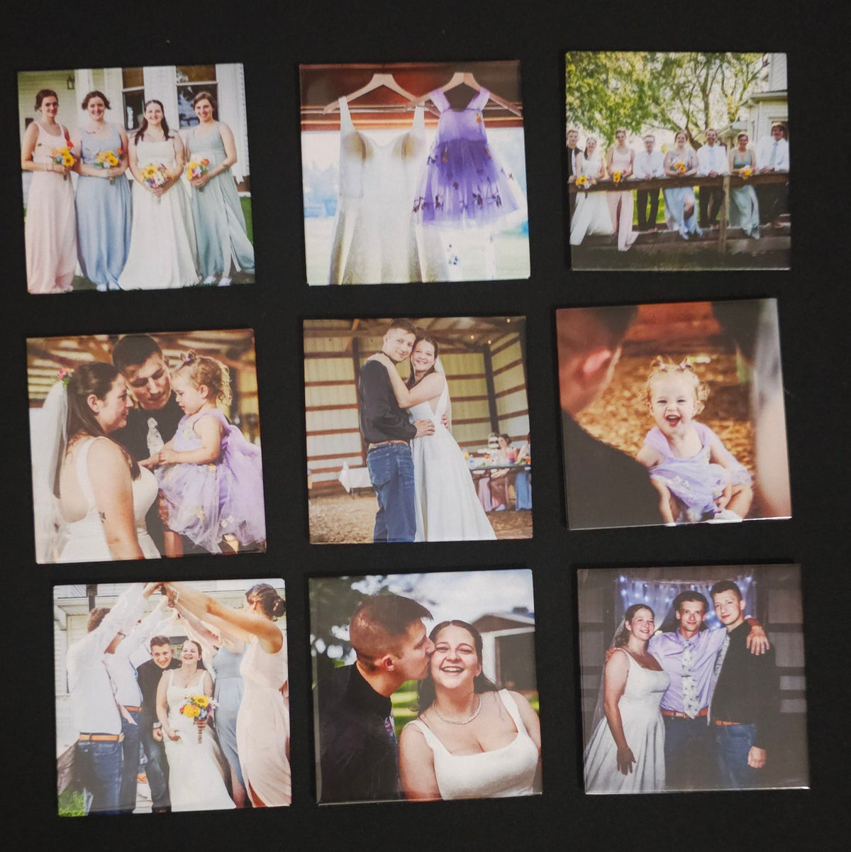 Close-up of 9 personalized photo magnets