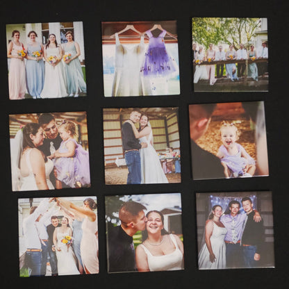 Close-up of 9 personalized photo magnets