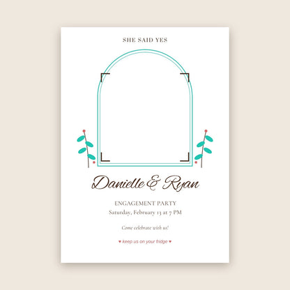 Engagement party invitation photo magnet card in the Arched Window design