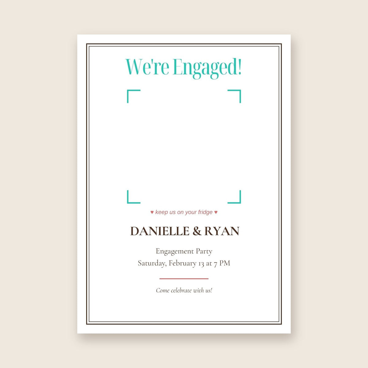 Engagement party invitation photo magnet card in the Framed Keepsake design
