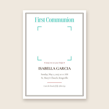 First Communion invitation photo magnet card in the Framed Keepsake design