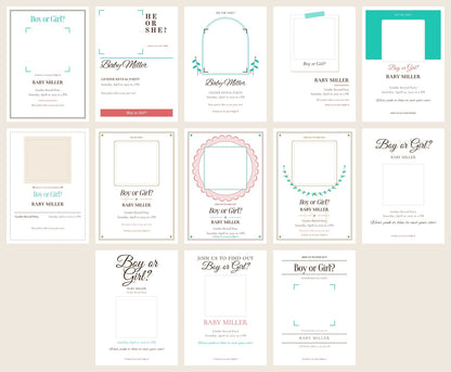 All 13 gender reveal invitation card designs to choose from
