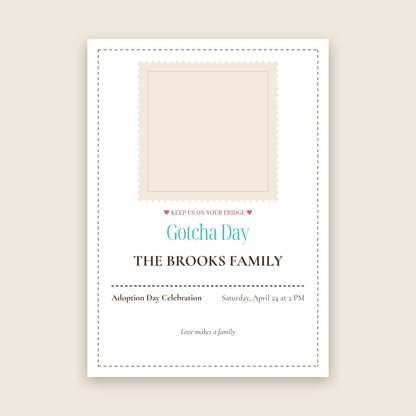Gotcha Day adoption celebration photo magnet card in the Vintage Stamp design