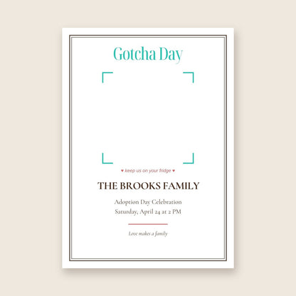 Gotcha Day adoption celebration photo magnet card in the Framed Keepsake design