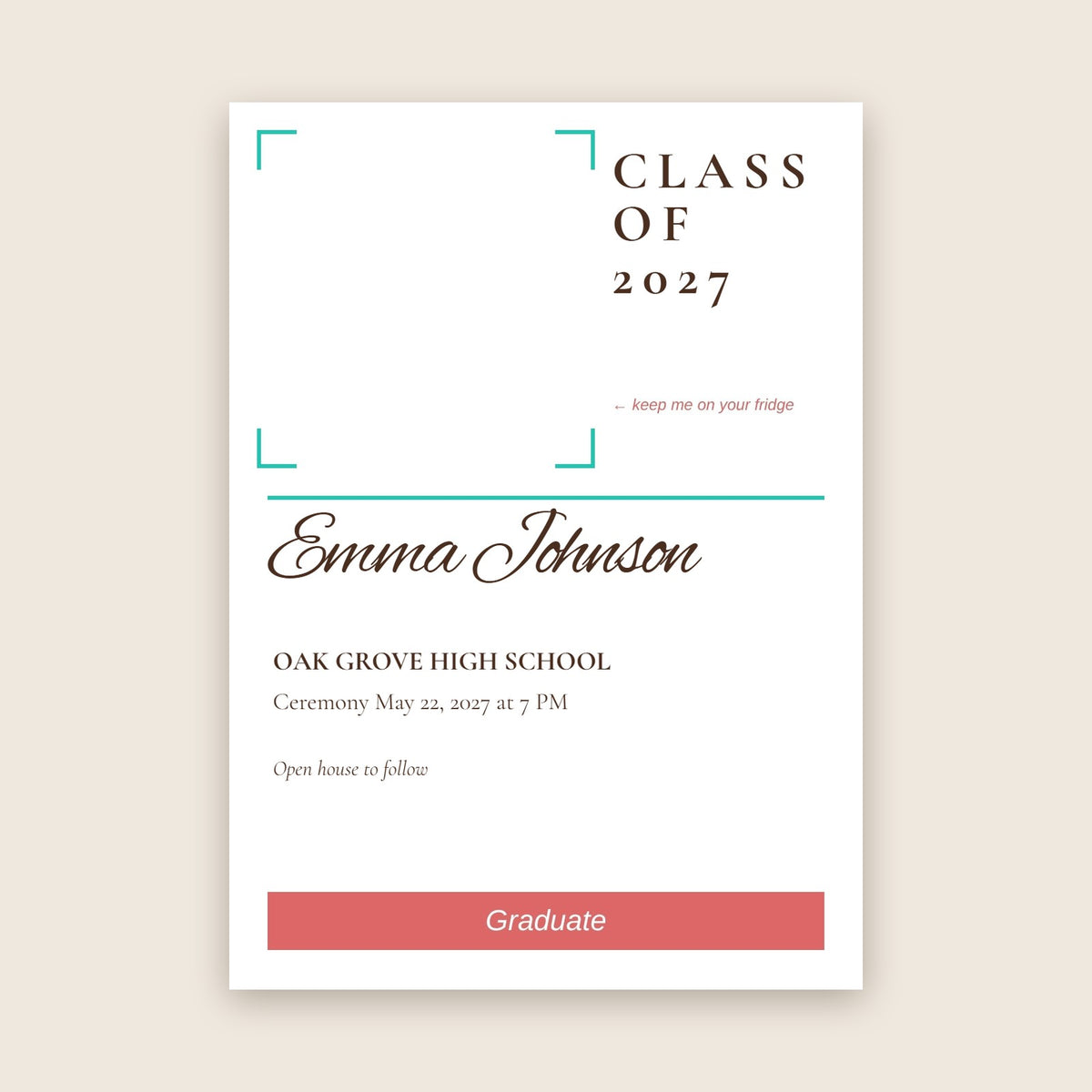 Graduation announcement photo magnet card in the Modern Split design