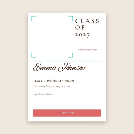 Graduation announcement photo magnet card in the Modern Split design