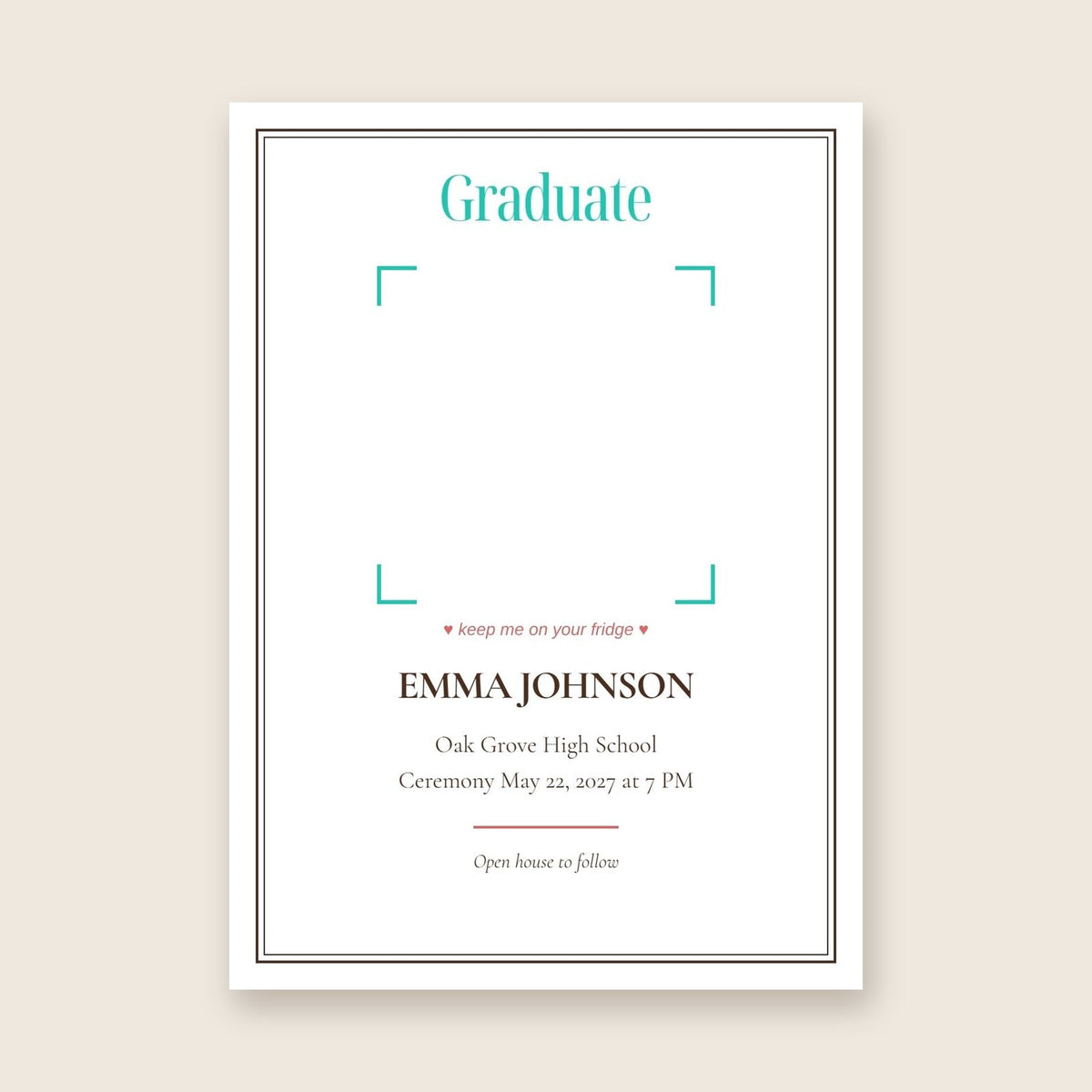 Graduation announcement photo magnet card in the Framed Keepsake design
