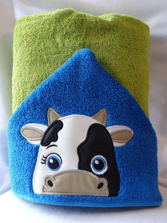 Handmade hooded towel cow design cozy and personalized for kids made in USA