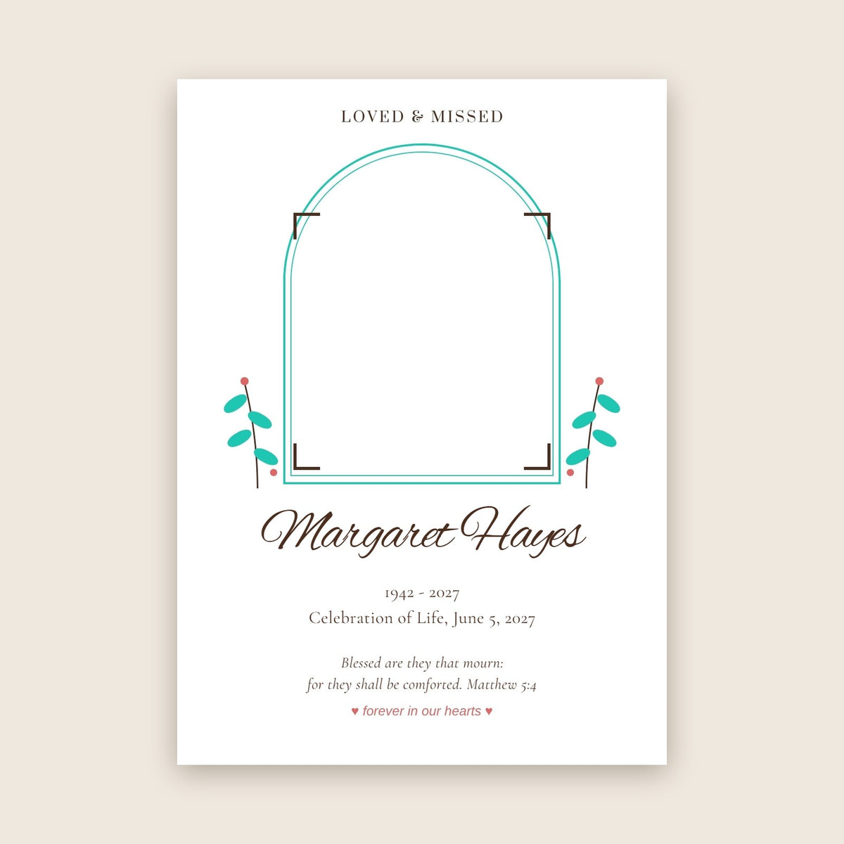 In loving memory photo magnet card in the Arched Window design