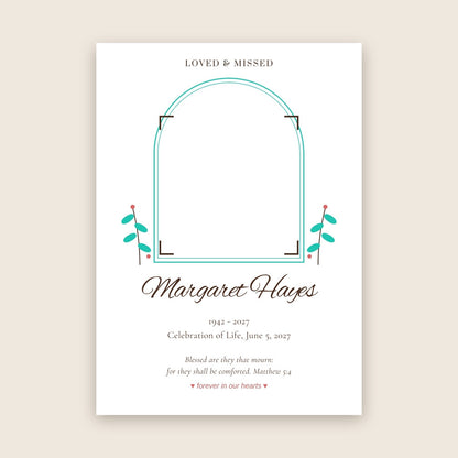 In loving memory photo magnet card in the Arched Window design
