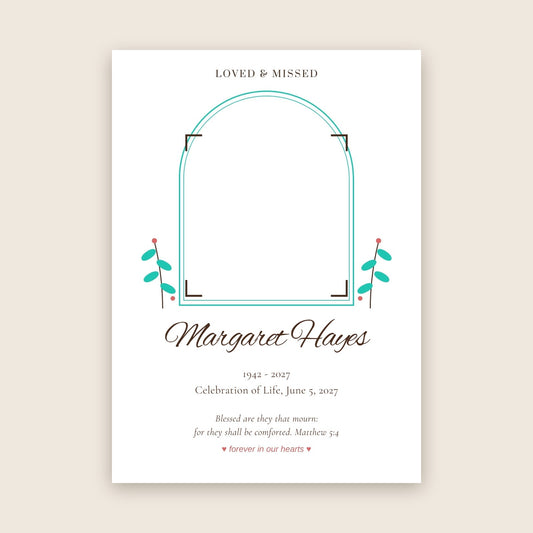 In loving memory photo magnet card in the Arched Window design