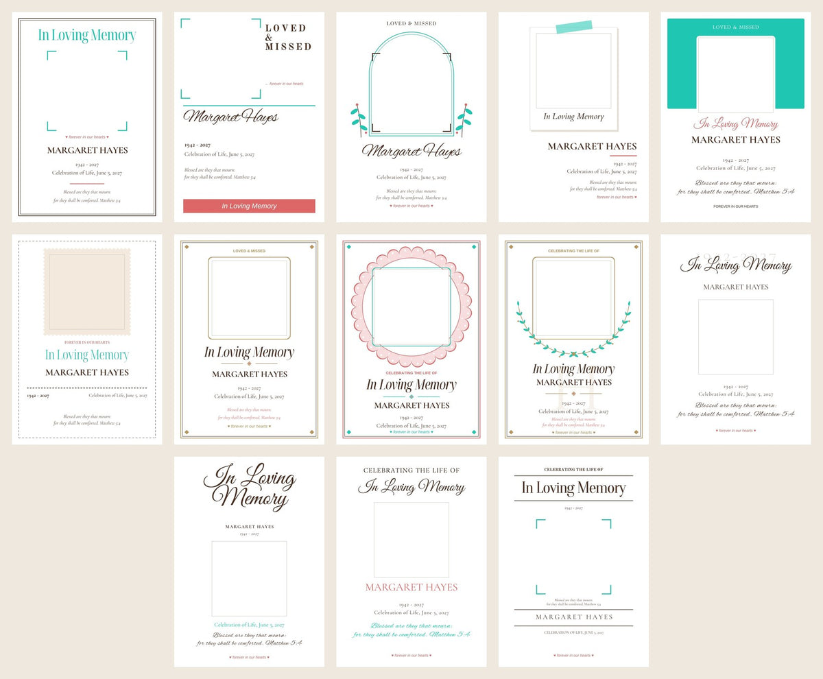 All 13 in loving memory card designs to choose from