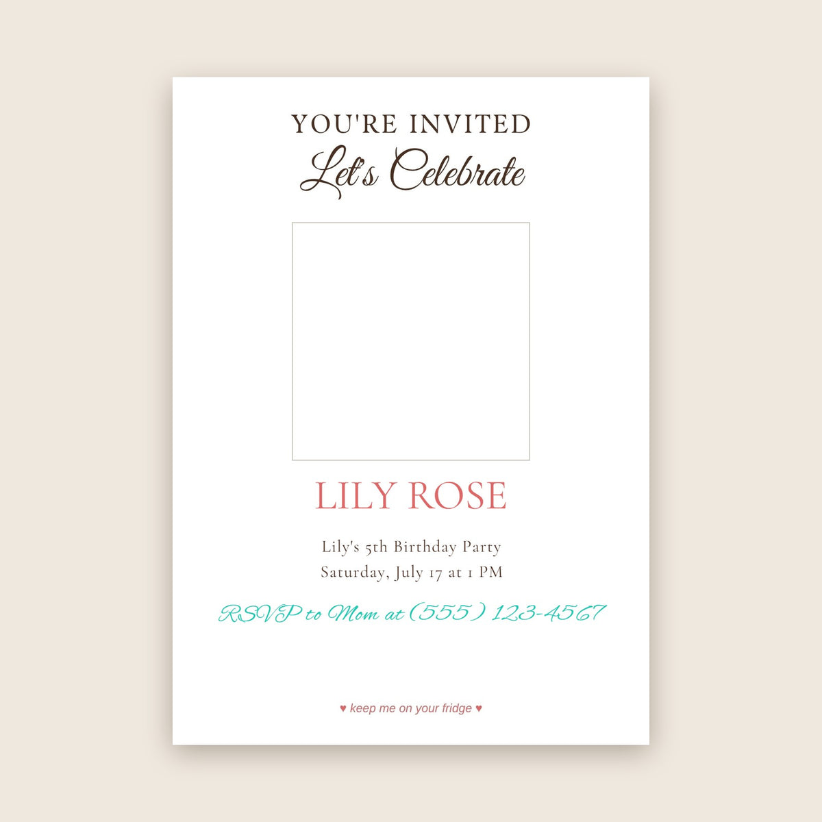 Kids birthday party invitation photo magnet card in the Party Invite design