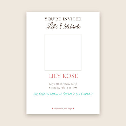 Kids birthday party invitation photo magnet card in the Party Invite design