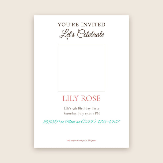 Kids birthday party invitation photo magnet card in the Party Invite design