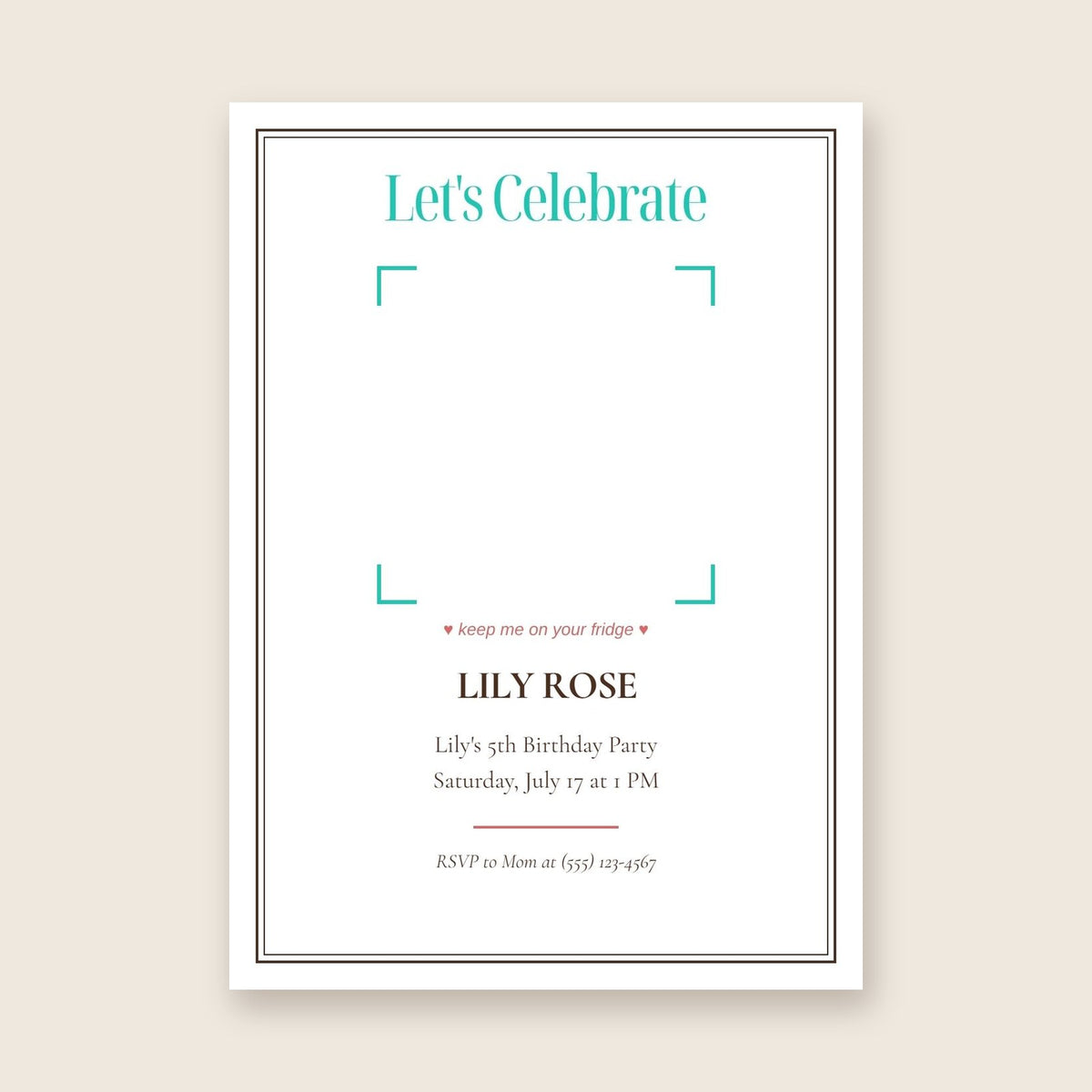 Kids birthday party invitation photo magnet card in the Framed Keepsake design