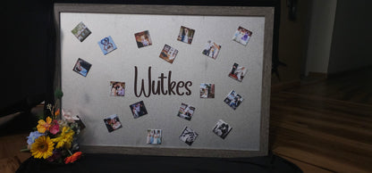 24 x 36 inch magnetic photo display frame with custom name and photo magnets
