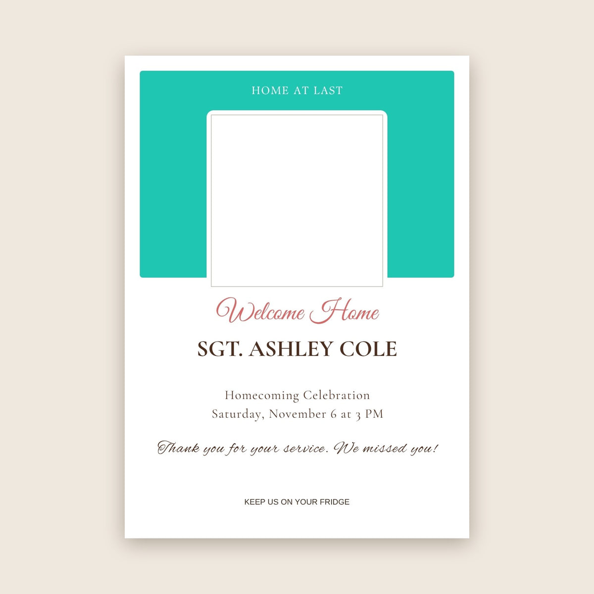 Military homecoming celebration photo magnet card in the Color Block design