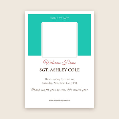 Military homecoming celebration photo magnet card in the Color Block design