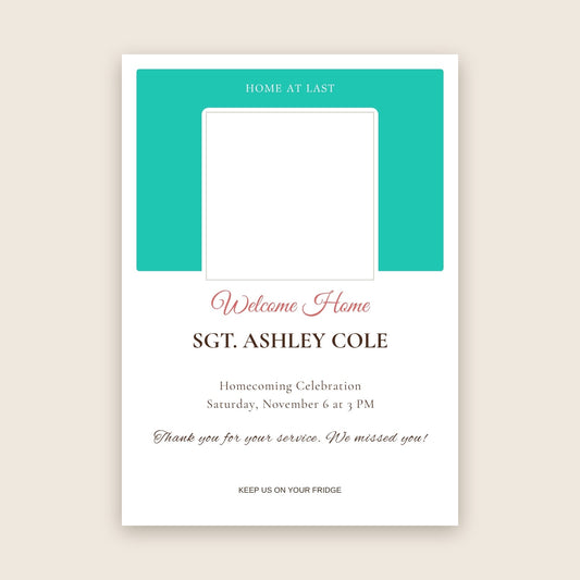 Military homecoming celebration photo magnet card in the Color Block design