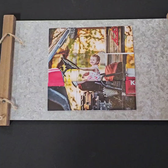 Video of one photo split into a 9-magnet custom photo puzzle