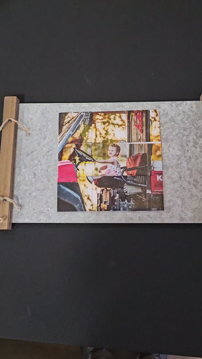 Video of one photo split into a 9-magnet custom photo puzzle