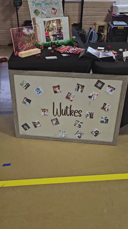 Video of 24x36 magnetic display frame with custom vinyl name and personalized photo magnets
