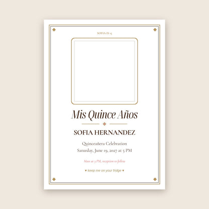 Quinceanera invitation photo magnet card in the Gilded Ornate design