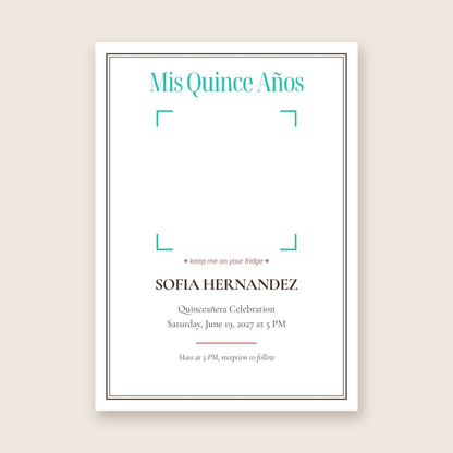 Quinceanera invitation photo magnet card in the Framed Keepsake design