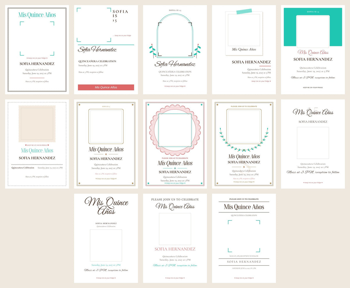 All 13 Quinceanera invitation card designs to choose from