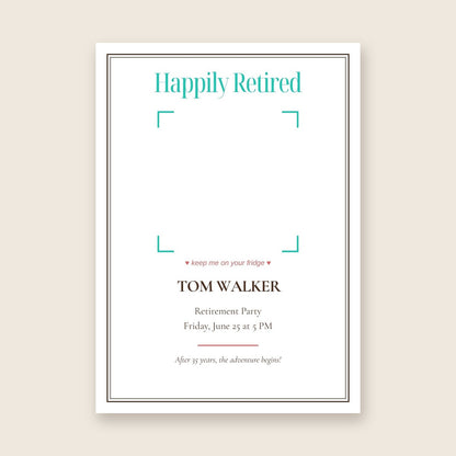 Retirement party invitation photo magnet card in the Framed Keepsake design