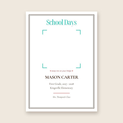School photo keepsake magnet card in the Framed Keepsake design