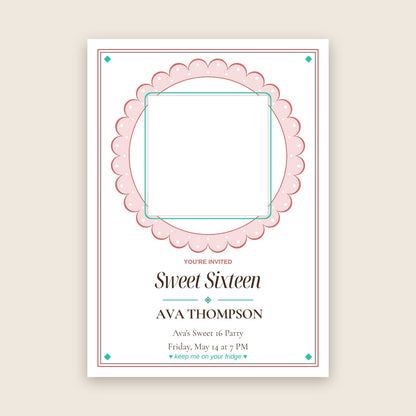 Sweet 16 party invitation photo magnet card in the Lace Medallion design